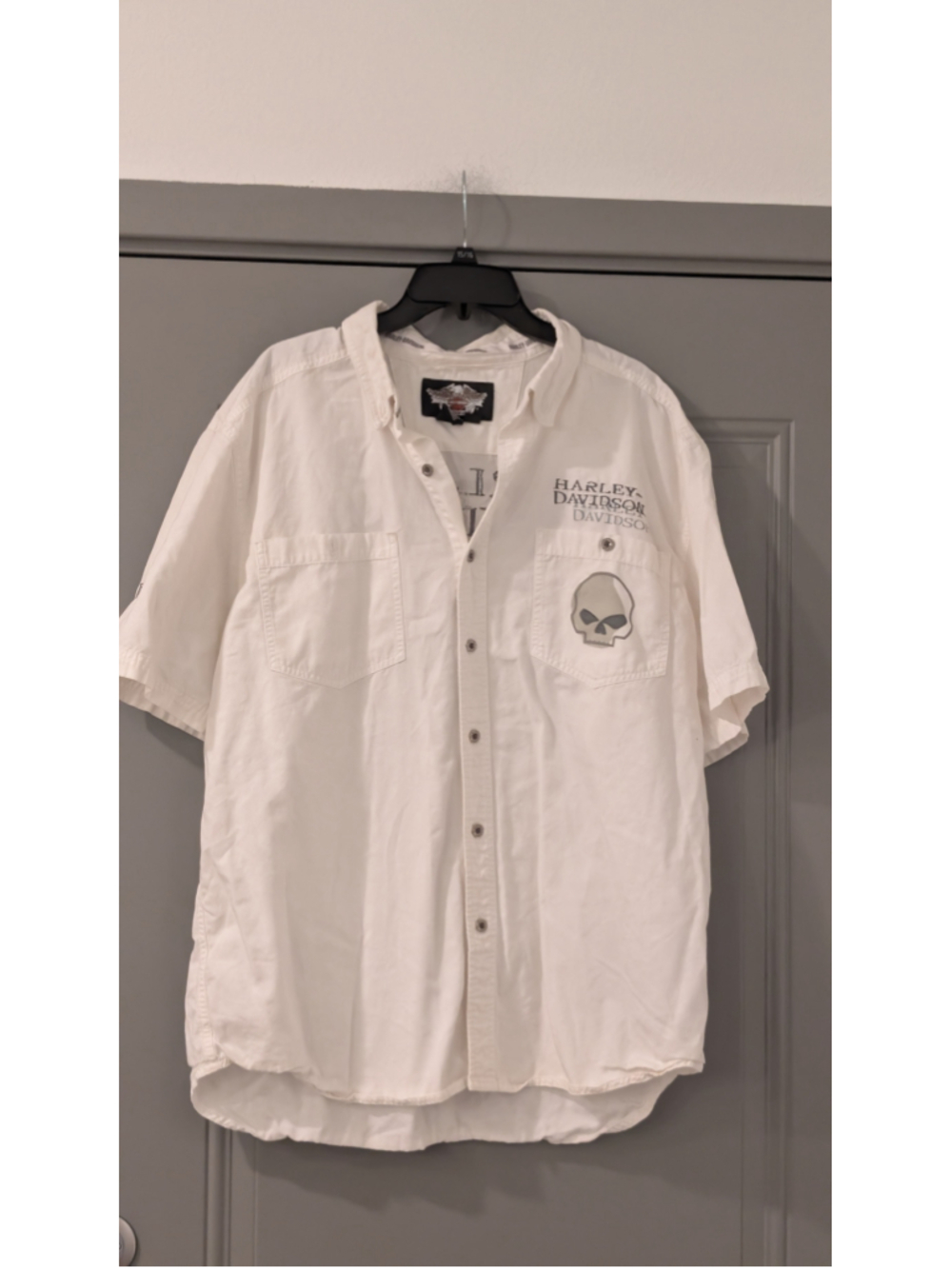 Men's Harley-Davidson White Gray Skull Casual Button Down Shirt XL
